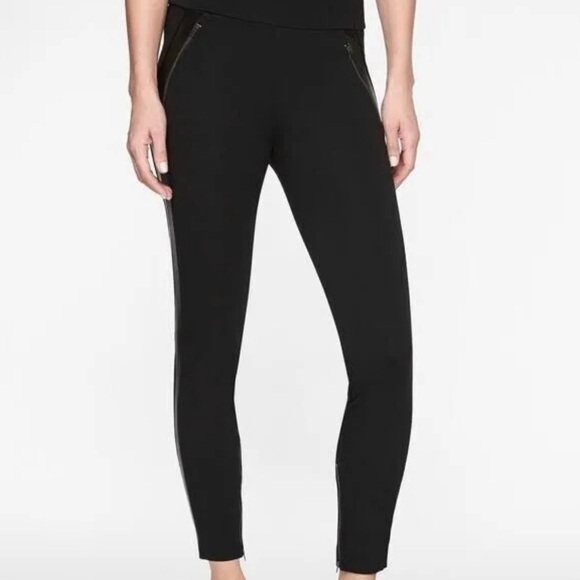 Athleta Sienna Women Black Side Stripe Ponte Pants Moto Leggings Size 4P - Picture 2 of 10